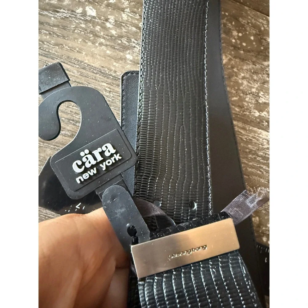 Cara New York Black Lizard Embossed Bow Belt Silver Hardware Liebeskind NEW